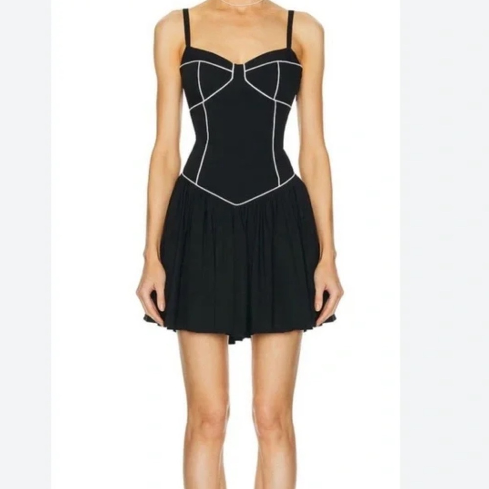 Caroline Constas: Orella mini dress with White Piping